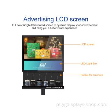 27 &quot;LCD com estação de carregamento porta-brochuras koisk
